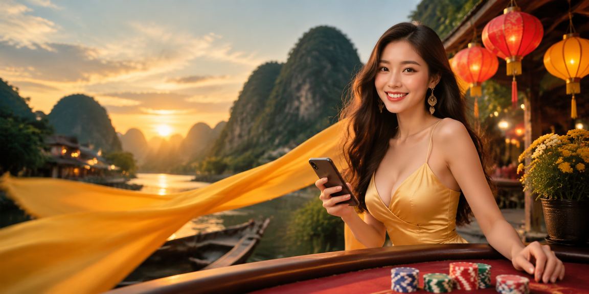 Người dùng tại Hội An truy cập nền tảng casino trên điện thoại di động với không gian lồng đèn truyền thống